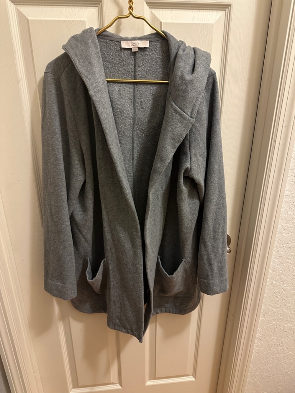 LOFT Gray Hooded Open-Front Utility Jacket